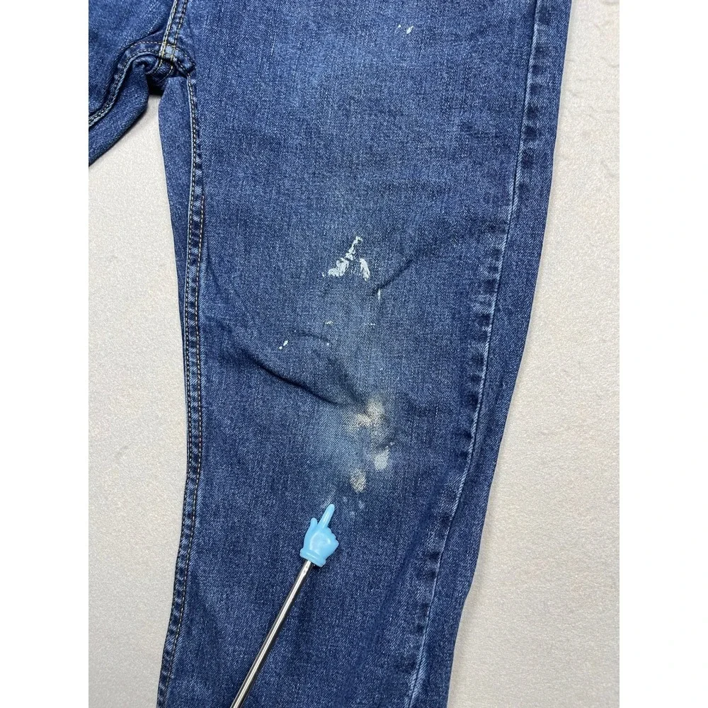 Levis 513 Slim Straight Jeans Mens 34x32 Blue Denim Distressed Paint Splatter